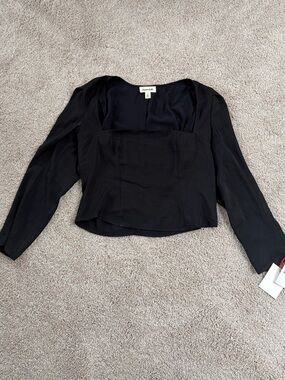 Open Edit Black Long-Sleeve Square-Neck Crop Top